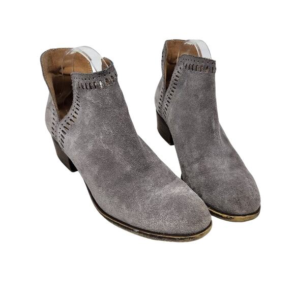 Lucky Brand Suede Leather Perforated Laser Cutout Bustina Ankle Bootie Size 9.5 - Picture 1 of 5